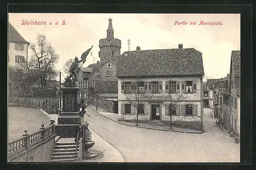 AK Weinheim / Bergstrasse, Denkmal am Marktplatz, Gasthaus zum gold. Adler