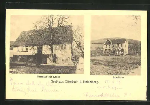 AK Eiterbach, Gasthaus zur Krone, Schulhaus