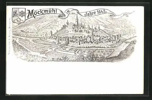 Künstler-AK Möckmühl, Panorama im Jahre 1643