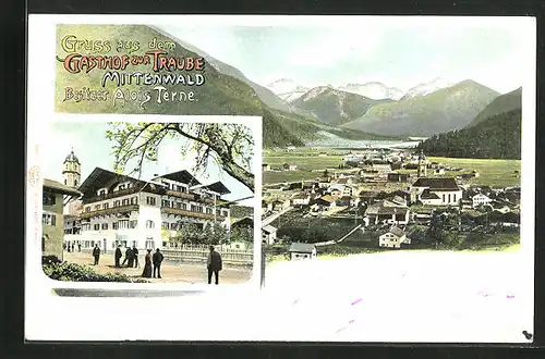 AK Mittenwald, Gasthof zur Traube & Totalansicht