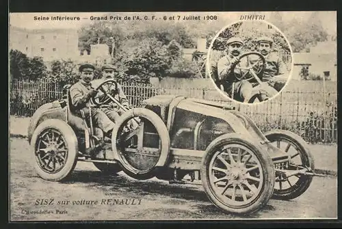 AK Seine-Inférieure, Grand-Prix de l` A.C.F. 1908, Sisz sur voiture Rénault, Autorennen