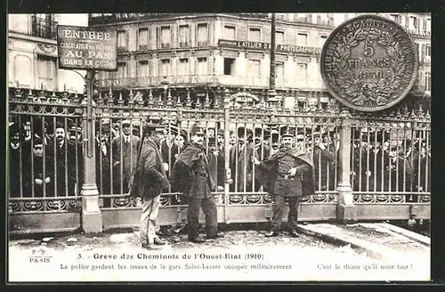 AK Eisenbahnerstreik, Arbeiterbewegung, französische Eisenbahn, Grève des Cheminots de l` Ouest-Etat 1910