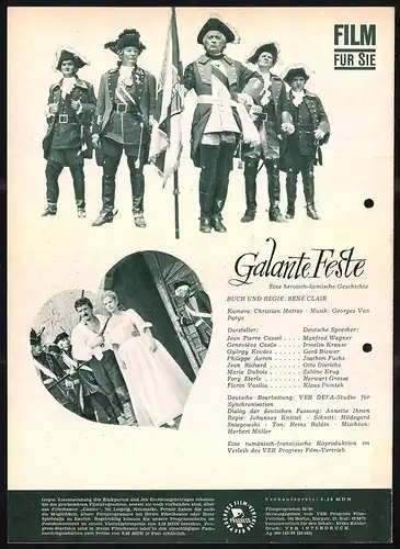 Filmprogramm Film für Sie Nr. 33 /66, Galante Feste, Jean Pierre Cassel, Geneviève Casile, Regie: René Clair