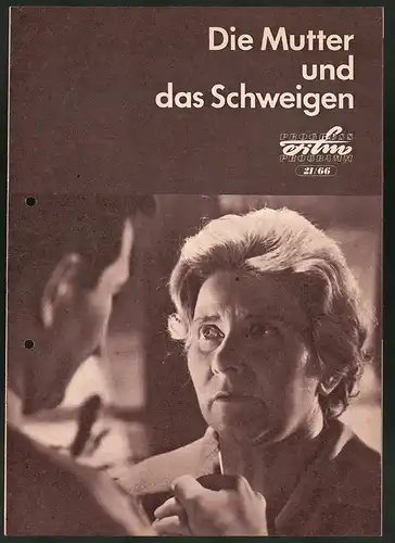 Filmprogramm PFP Nr. 21 /66, Die Mutter und das Schweigen, Erika Dunkelmann, Manfred Borges, Regie: Wolfgang Luderer