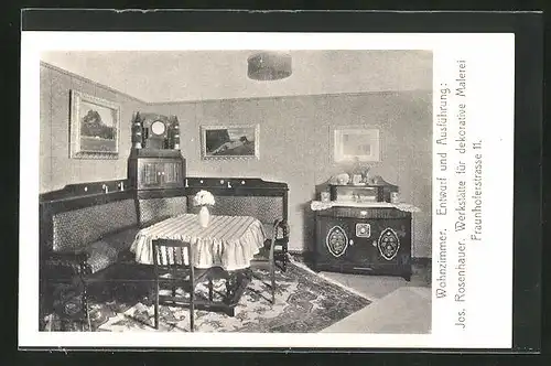 AK München, Ausstellung bemalter Wohnräume 1910, Wohnzimmer