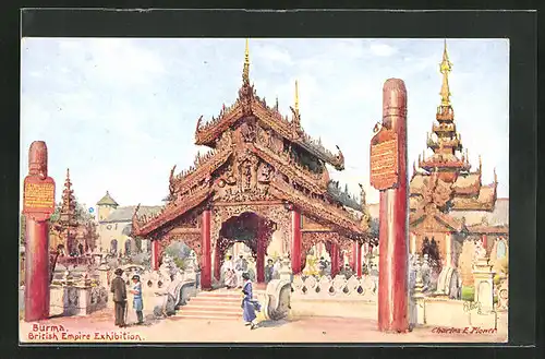 Künstler-AK London-Wembley, British Empire Exhibition, Burma, The Bridge House