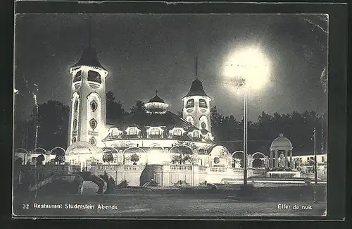 AK Bern, Schweizerische Landesausstellung 1914, Restaurant Studerstein abends