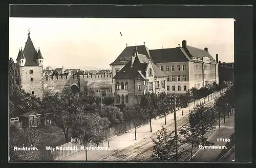 AK Wiener Neustadt, Strassenpartie mit Gymnasium und Reckturm