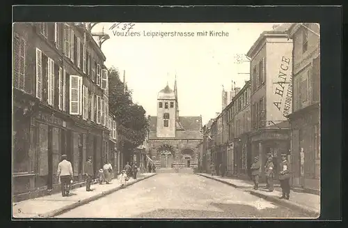 AK Vouziers Leipzigerstrasse mit Kirche
