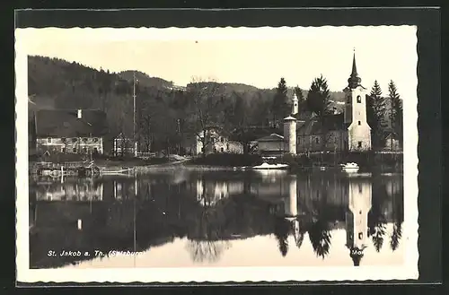 AK St. Jakob a. Th., Ortsansicht über den spiegelglatten See