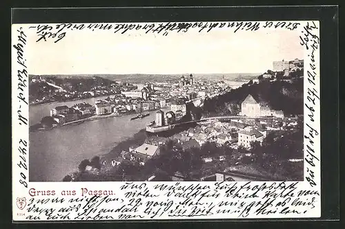 AK Passau, Ortsansicht vom Flugzeug aus