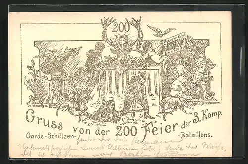 Lithographie 200 Feier der 3. Komp. des Garde-Schützen-Bataillons