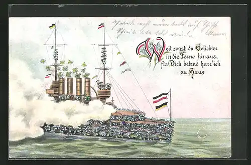 AK Blumenbild eines Kriegsschiffes
