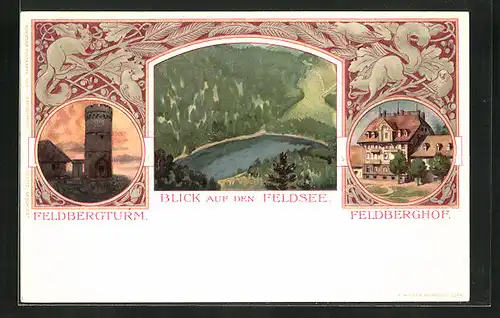 Lithographie Feldberg, Hotel Feldberghof, Feldsee und -turm
