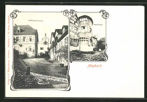 AK Mosbach, Schlossstrasse und Alter Turm