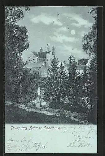 Mondschein-AK Engelburg, Blick nach dem Schloss