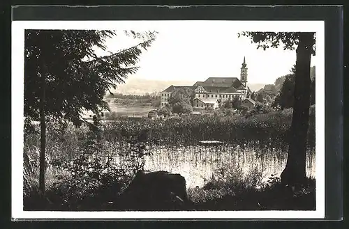 AK Schäftlarn /Isartal, Teich gegen Kloster