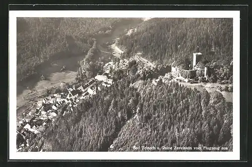 AK Bad Teinach, Fliegeraufnahme vom Ort mit Ruine Zavelstein