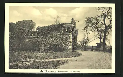 AK Zons, Schlossportal mit Schlossruine