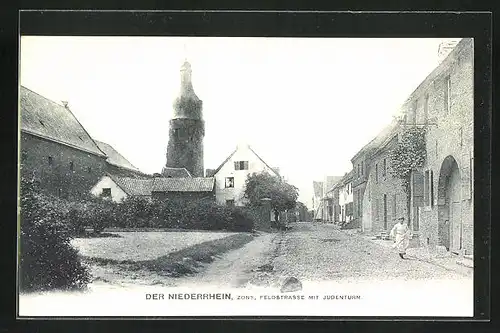 AK Zons, Feldstrasse mit Judenturm