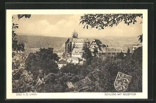 AK Diez a. d. Lahn, Schloss mit Rezeptur, Stadtwappen