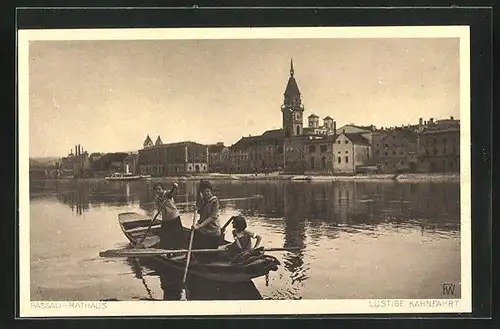 AK Passau, Lustige Kahnfahrt, Rathaus