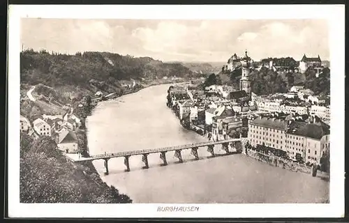 AK Burghausen, Teilansicht mit Salzach