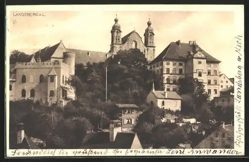 AK Landsberg a.L., Ortspartie mit Kirche