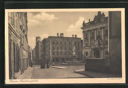 AK Passau, Residenzplatz, Brunnen