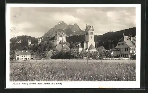 AK Füssen, Evangelische Kirche, altes Schloss und Säuling
