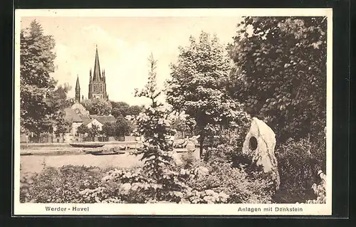 AK Werder /Havel, Anlagen mit Kirche und Denkstein