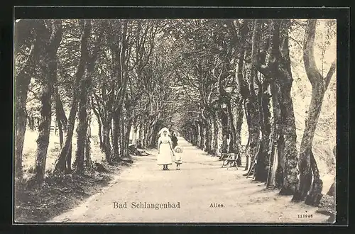 AK Bad Schlangenbad, Allee und Frau mit Kind