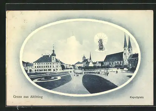 AK Altötting, Kapellplatz und Gnadenbild im Passepartoutrahmen
