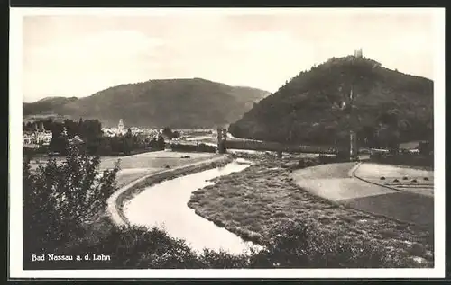 AK Bad Nassau a. d. Lahn, Ortspartie mit Brücke