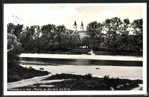 AK Freising a. d. Isar, Partie an der Isar mit Dom