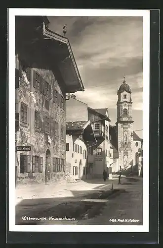 AK Mittenwald, Strassenpartie mit Neunerhaus