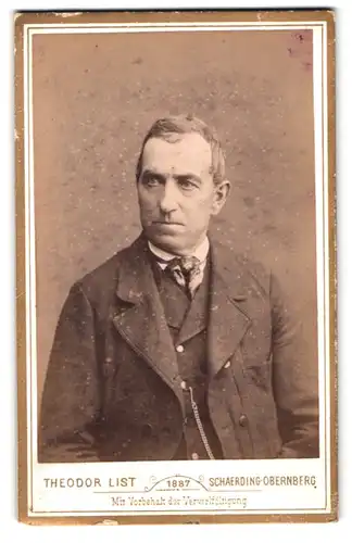 Fotografie Theodor List, Schaerding a. Inn, Schlossgasse 5, Portrait stattlicher Herr in modischer Kleidung