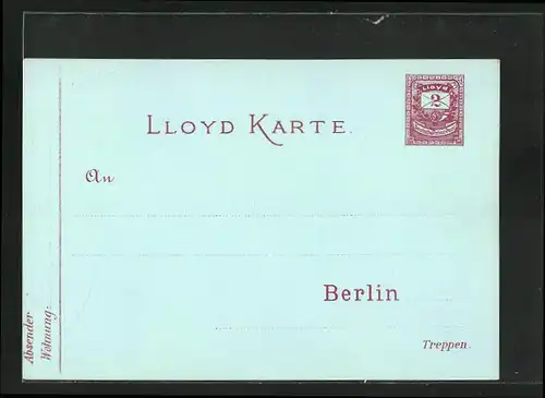 AK Lloyd Karte, Private Stadtpost Berlin, 2 Pfg.