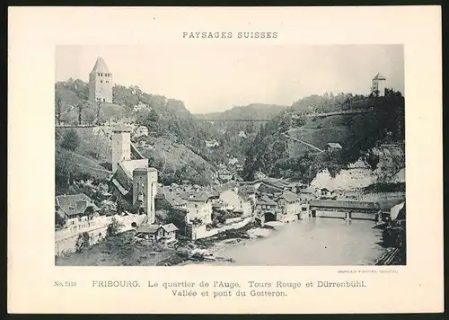 Lichtdruck Phototypie Neuchatel Nr. 2110, Ansicht Fribourg, Le quartier de l'Auge, Tours Rouge et Dürrenbühl