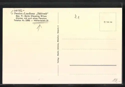 AK Garmisch, Hotel-Pension Landhaus Schöneck, Höllentalstrasse 21