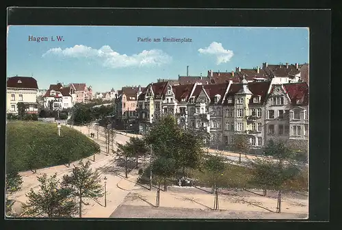 AK Hagen i. W., Strasse am Emilienplatz