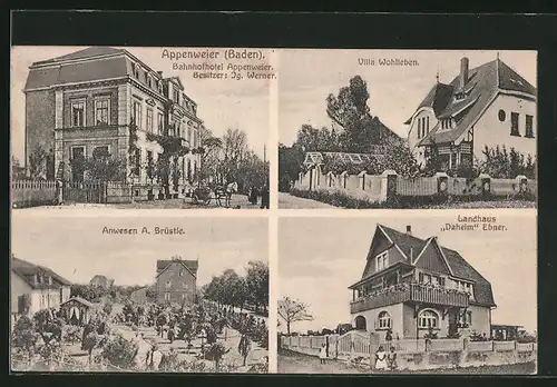AK Appenweier /Baden, Bahnhofhotel von Ig. Werner, Landhaus Daheim Ebner, Villa Wohlleben