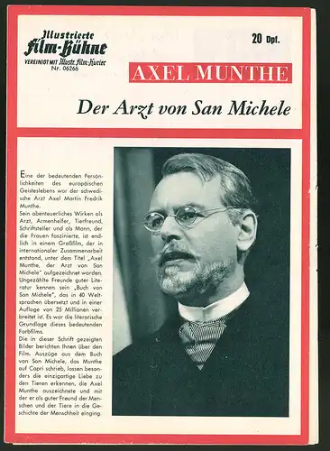 Filmprogramm IFB Nr. 06266, Axel Munthe - Der Arzt von San Michele, O. W. Fischer, S. Ziemann, Regie: Artur Brauner