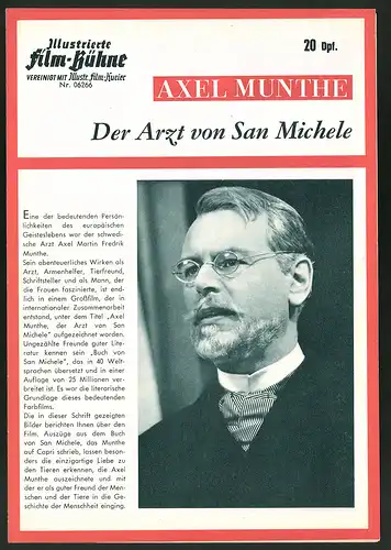 Filmprogramm IFB Nr. 06266, Axel Munthe - Der Arzt von San Michele, O. W. Fischer, S. Ziemann, Regie: Artur Brauner