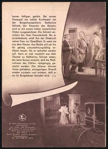 Filmprogramm PFI Nr. 89 /54, Der Komödiant von Wien - Alexander Girardi, Karl Paryla, Christl Mardayn, Regie: Karl Paryl