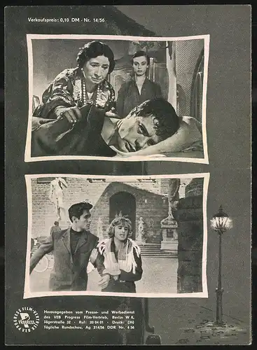 Filmprogramm PFI N r. 14 /56, Chronik armer Liebesleute, Wanda Capodaglio, Marcello Mastroianni, Regie: Carlo Lizzani