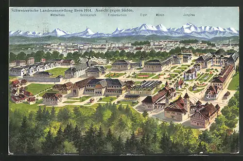AK Bern, Schweizerische Landesausstellung 1914, Gesamtansicht vom Messegelände