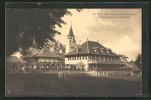 AK Bern, Schweizerische Landesausstellung 1914, Dörfli, Wirtshaus und Röseligarten