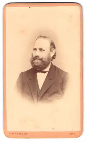 Fotografie H. Seeburger, Olmütz, Sporergasse 351, Portrait Mann mit Vollbart in dunkler Jacke