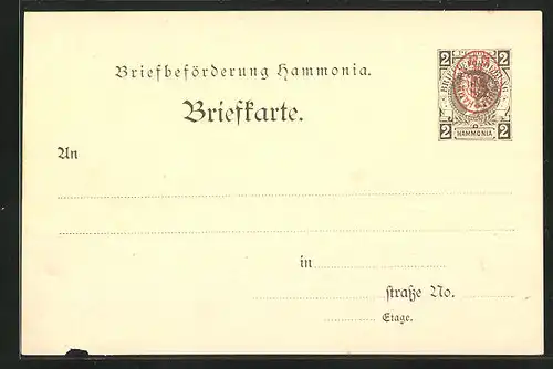 AK Hamburg, Briefkarte Briefbeförderung Hammonia, 2 Pfg.